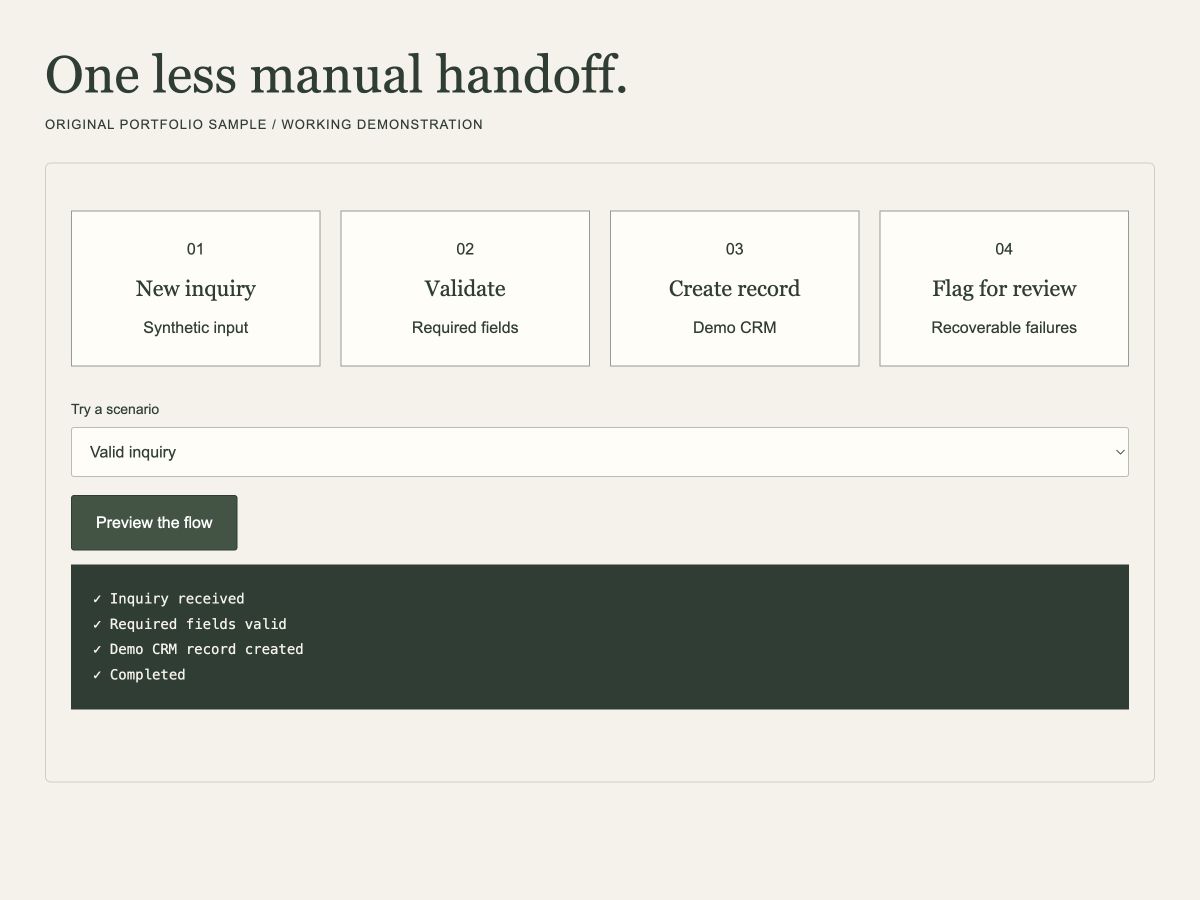 One less manual handoff. — actual portfolio demonstration
